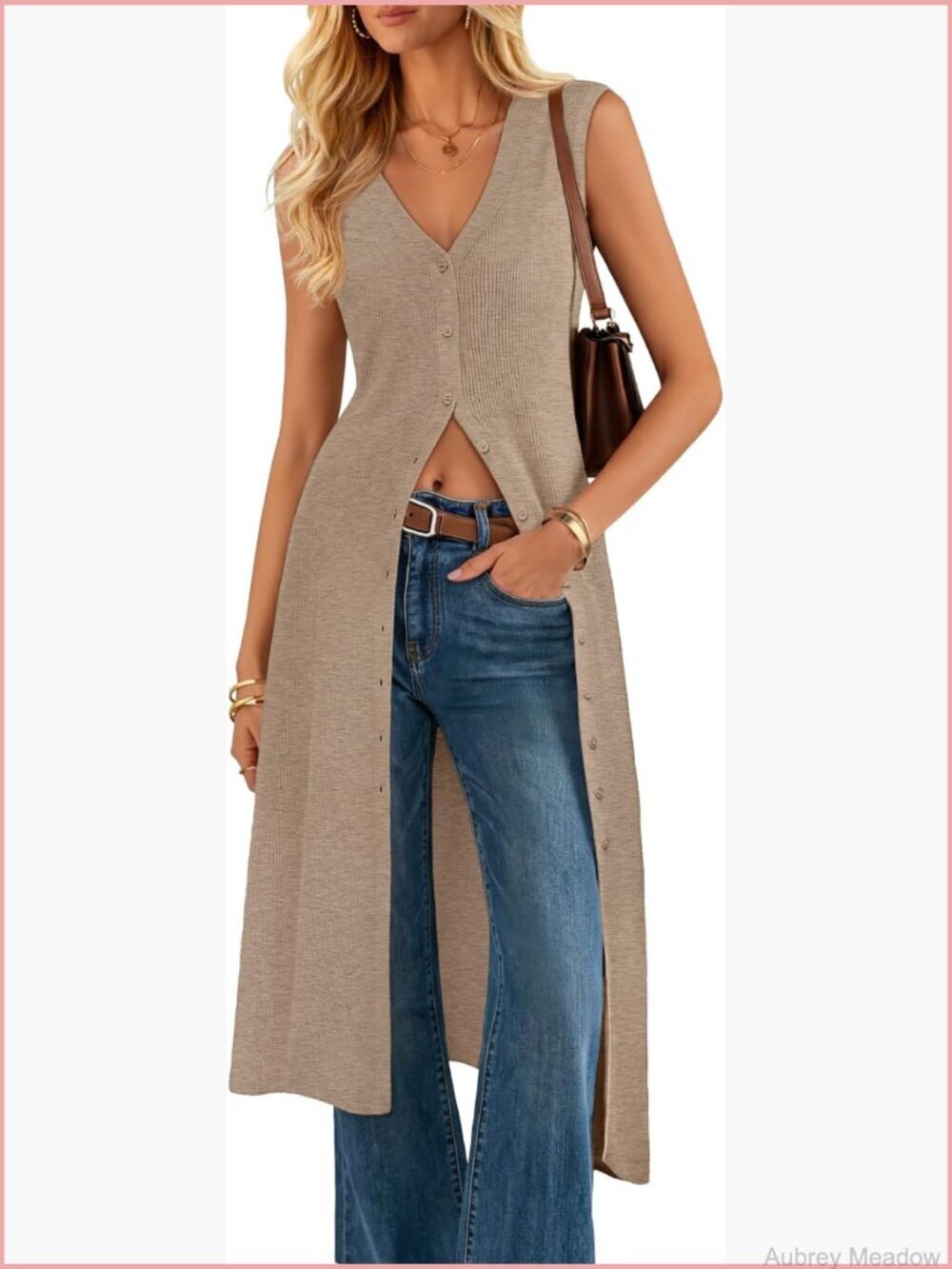 Sleeveless Long Cardigan Sweater V-Neck Oversized Button Knit Duster Vest Beach